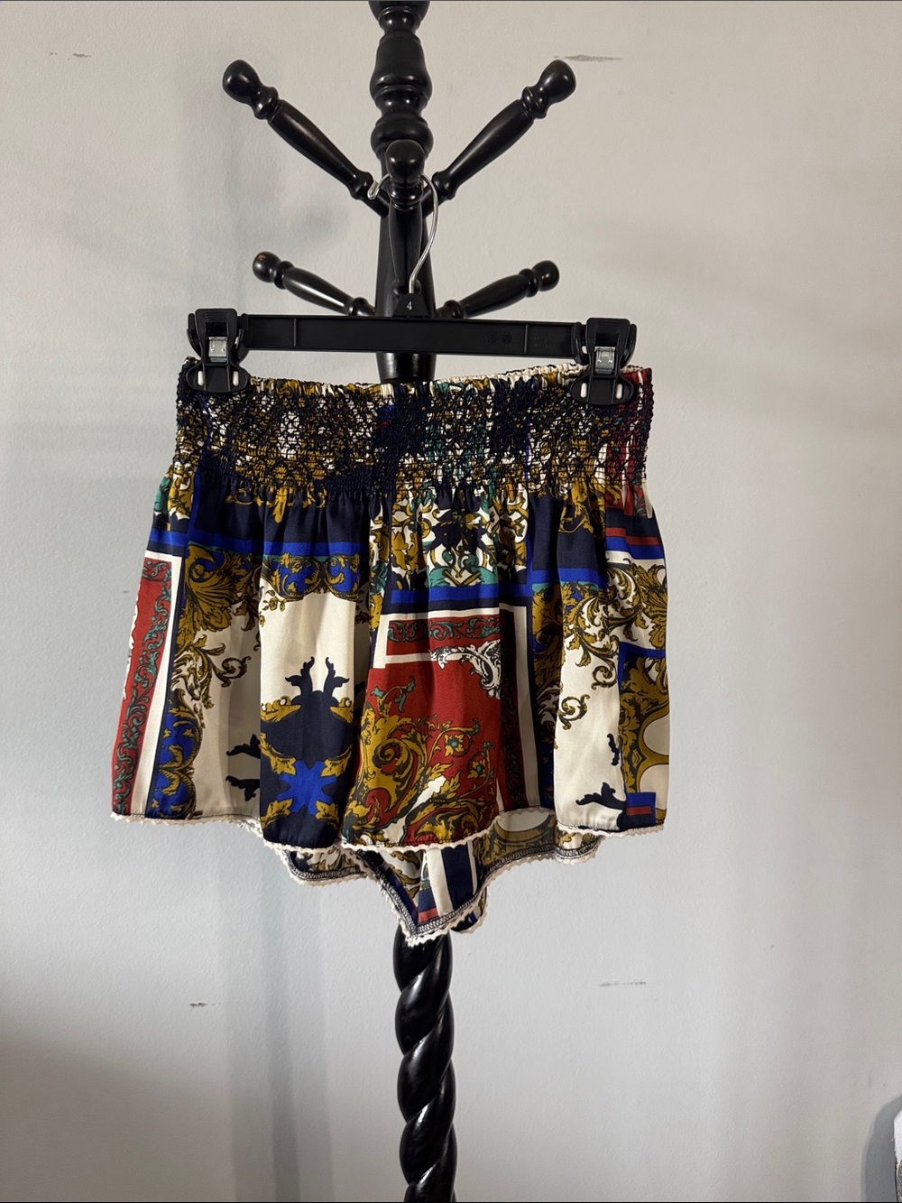 THML Navy and Cream Smocked Baroque Waist Shorts